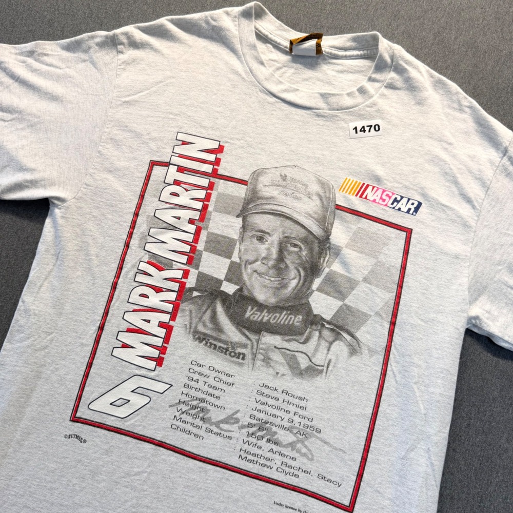 Vintage 90 Nutmeg NASCAR Mark Martin Valvoline T-Shirt Gray size L Single Stitch